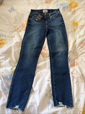 PAIGE Dark Blue Ankle Crop Straight Jeans